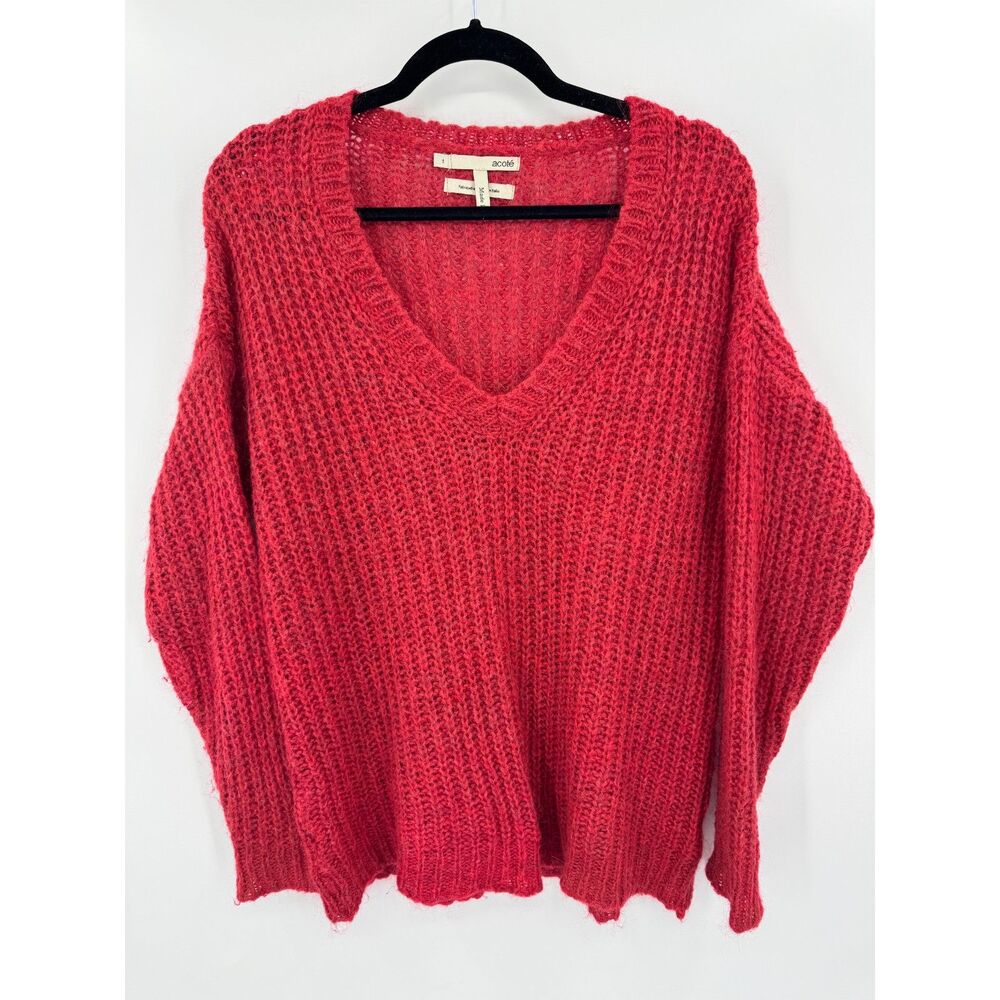 ACOTE Red Mohair Blend V Neck Knit Sweater Size 1 (M or US 6)
